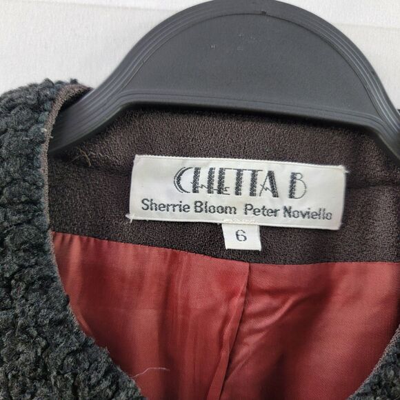 Vintage Chetta B Black100% Wool Coat Front Opening Hidden Button Fur Trim 6 - Picture 4 of 10